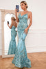 Load image into Gallery viewer, Blue Mermaid Sequin Long Formal Dress