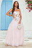 Load image into Gallery viewer, Strapless A Line Pink Tulle Formal Dress with Appliques