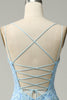 Load image into Gallery viewer, Spaghetti Straps Mermaid Blue Long Formal Dress With Appliques