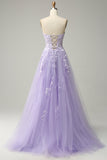 A Line Spaghetti Straps Detachable Long Purple Formal Dress with Appliques