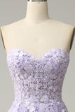 A Line Spaghetti Straps Detachable Long Purple Formal Dress with Appliques