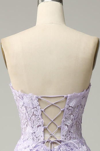 A Line Spaghetti Straps Detachable Long Purple Formal Dress with Appliques