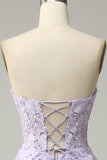 A Line Spaghetti Straps Detachable Long Purple Formal Dress with Appliques