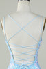 Load image into Gallery viewer, Sparkly Lace-Up Back Light Blue Short Formal Dress