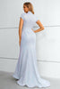 Load image into Gallery viewer, Light Blue Sequined High Neck Short Sleeves Mermaid Formal Dress