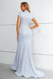 Light Blue Sequined High Neck Short Sleeves Mermaid Formal Dress