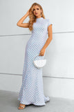 Light Blue Sequined High Neck Short Sleeves Mermaid Formal Dress