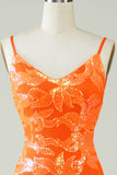 Orange Glitter Tight Short Formal Dress with Backless