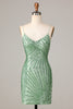 Load image into Gallery viewer, Sheath Spaghetti Straps Green Sequins Short Formal Dress with Criss Cross Back
