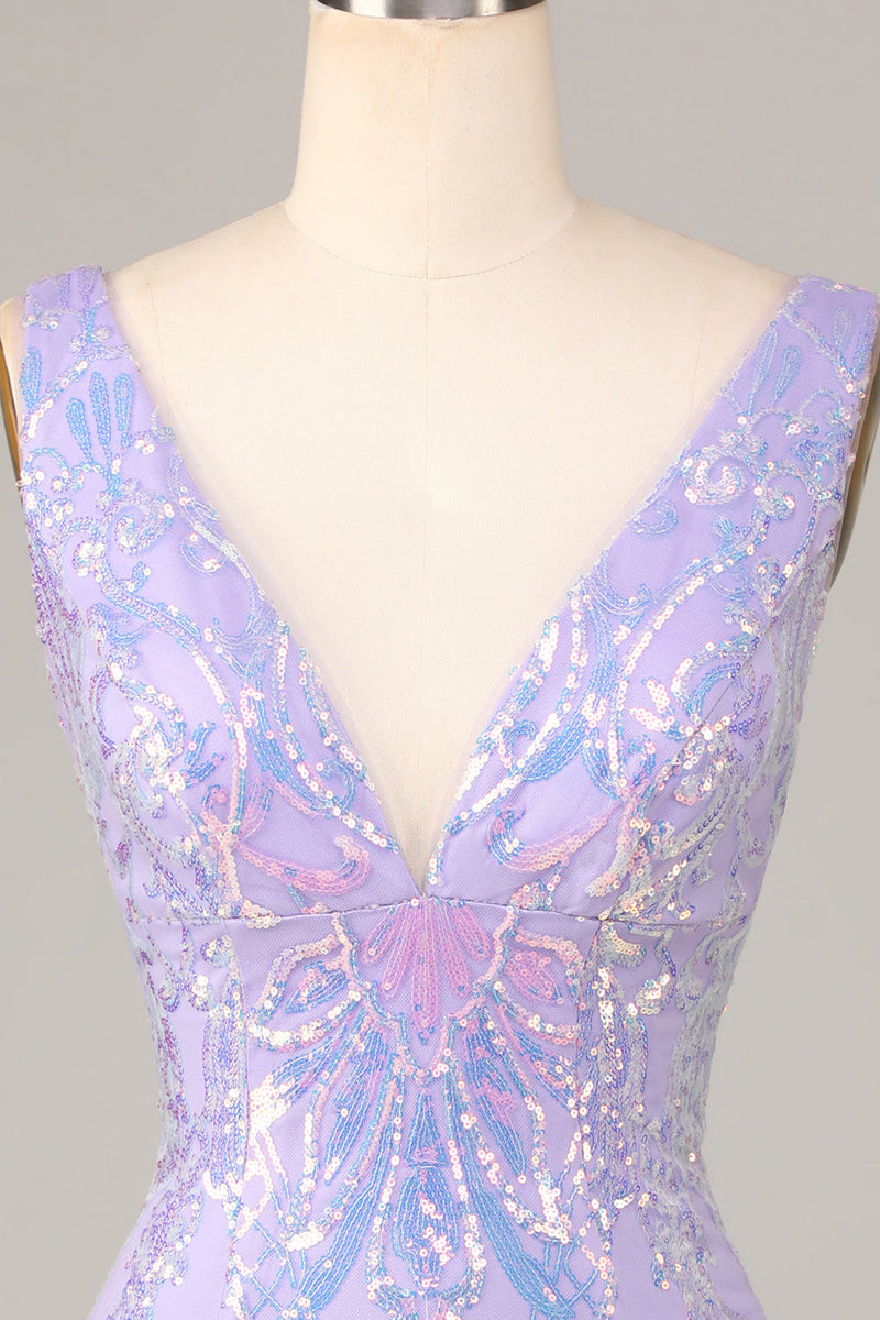 Load image into Gallery viewer, Bodycon V-Neck Lilac Sequins Short Formal Dress