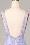 Bodycon V-Neck Lilac Sequins Short Formal Dress