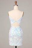 Sheath Spaghetti Straps White Sequins Short Formal Dress