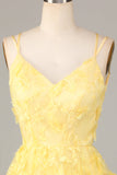 A Line Spaghetti Straps Yellow Short Cocktail Dress with Appliques