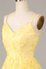 Load image into Gallery viewer, A Line Spaghetti Straps Yellow Short Cocktail Dress with Appliques