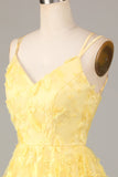 A Line Spaghetti Straps Yellow Short Cocktail Dress with Appliques