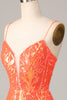 Load image into Gallery viewer, Sparkly Orange Bodycon Spaghetti Straps Sequins Short Formal Dress