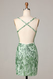 Bodycon V-Neck Green Sequins Short Formal Dress