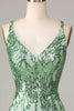 Load image into Gallery viewer, Bodycon V-Neck Green Sequins Short Formal Dress
