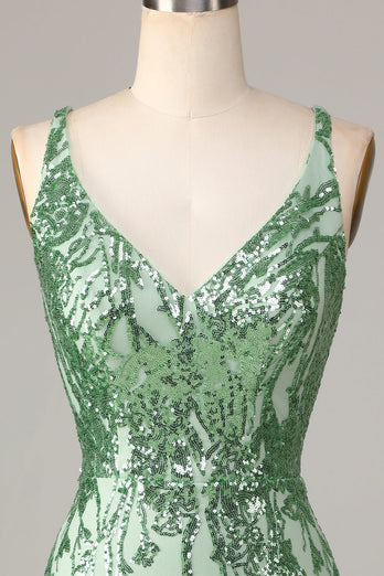 Bodycon V-Neck Green Sequins Short Formal Dress