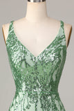 Bodycon V-Neck Green Sequins Short Formal Dress