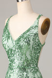 Bodycon V-Neck Green Sequins Short Formal Dress