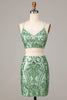 Load image into Gallery viewer, Two Piece Spaghetti Straps Green Sequins Short Formal Dress