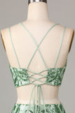 Two Piece Spaghetti Straps Green Sequins Short Formal Dress