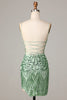 Load image into Gallery viewer, Bodycon Spaghetti Straps Green Sequins Short Formal Dress