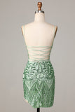 Bodycon Spaghetti Straps Green Sequins Short Formal Dress