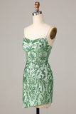 Bodycon Spaghetti Straps Green Sequins Short Formal Dress