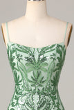 Bodycon Spaghetti Straps Green Sequins Short Formal Dress