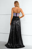 Black Sequined Strapless Formal Dress