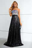 Black Sequined Strapless Formal Dress