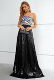 Black Sequined Strapless Formal Dress