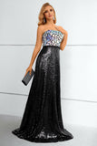 Black Sequined Strapless Formal Dress