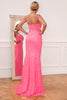 Load image into Gallery viewer, Hot Pink Sequin Spaghetti Straps Formal Dress