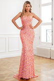 Hot Pink Sequin Spaghetti Straps Formal Dress