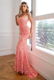 Mermaid Spaghetti Straps Coral Sequins Formal Dress