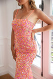 Mermaid Spaghetti Straps Coral Sequins Formal Dress