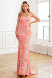 Mermaid Spaghetti Straps Coral Sequins Formal Dress