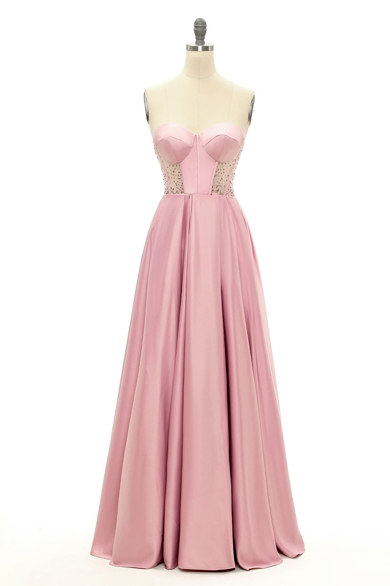 Load image into Gallery viewer, Blush Beaded Sweetheart Long Formal Dress