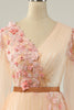 Load image into Gallery viewer, Elegant A Line V Neck Apricot Long Formal Dress with Appliques
