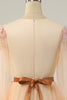 Load image into Gallery viewer, Elegant A Line V Neck Apricot Long Formal Dress with Appliques