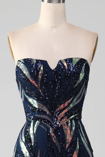 Sparkly Navy Mermaid Sequins Long Formal Dress