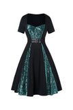 Sweetheart Green Sequins Short Sleeve Swing Dress