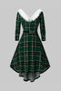 Load image into Gallery viewer, V Neck Green Plaid Christmas Dress with Fur Collar