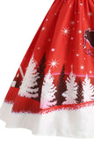 Christmas Snowflake Red Vintage Print Dress