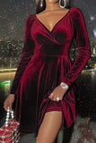 V-Neck Green Velvet Christmas Dress