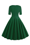 Green V-Neck Short Sleeves 1950s Swing Dress