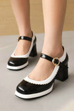 Black Round Toe Shoes With Adjustable Strap